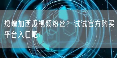 想增加西瓜视频粉丝？试试官方购买平台入口